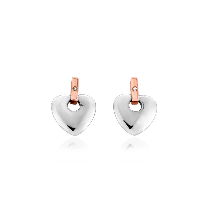 Clogau Cariad Silver Heart Diamond Stud Earrings