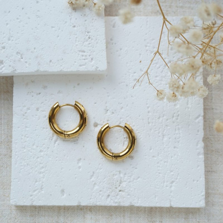 Little Grey Moon Gold Nova Hoop Earrings