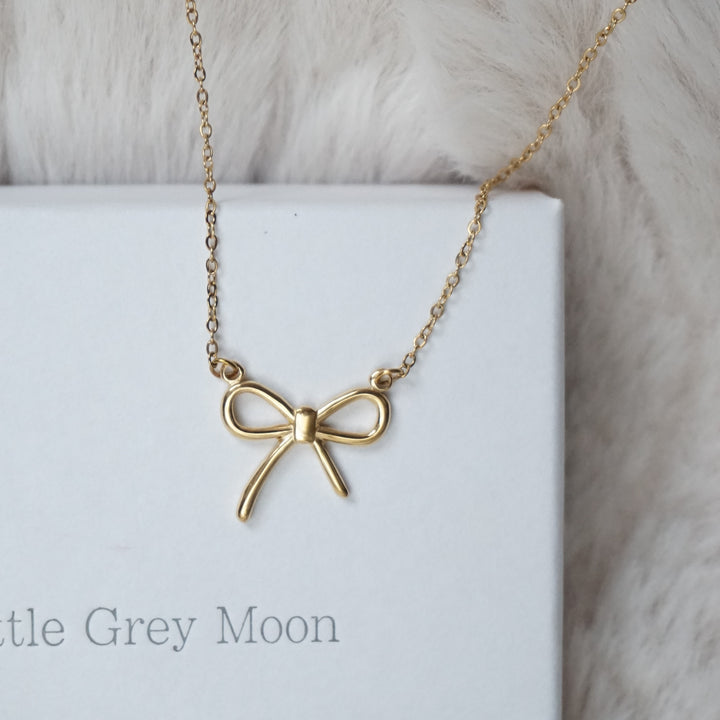 Little Grey Moon Gold Bow Connector Necklace