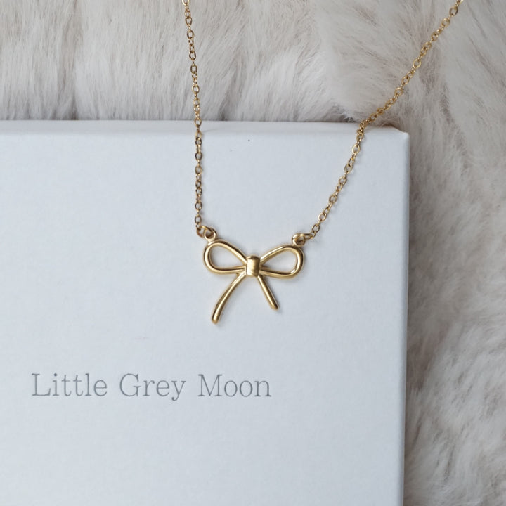 Little Grey Moon Gold Bow Connector Necklace