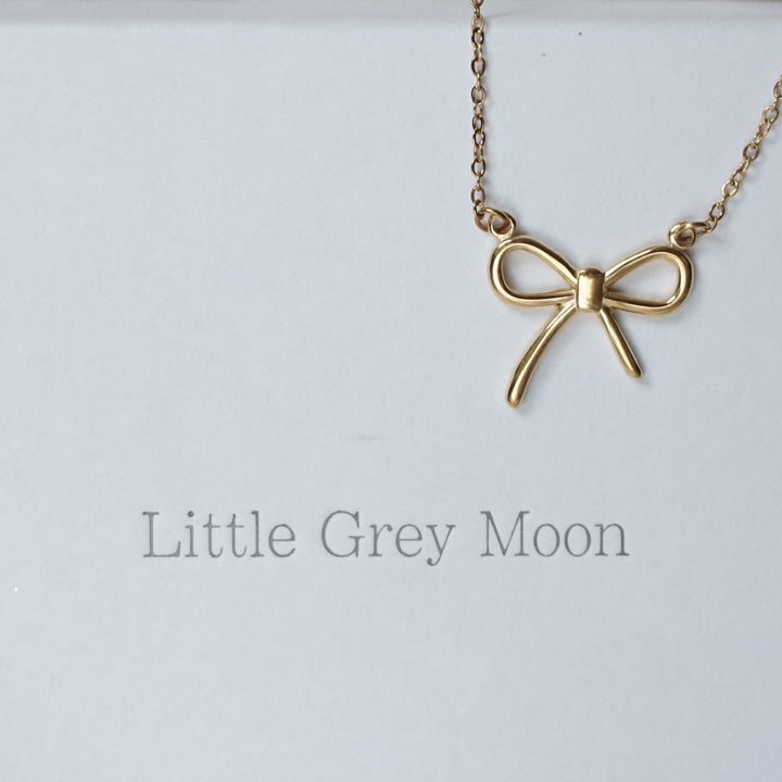 Little Grey Moon Gold Bow Connector Necklace