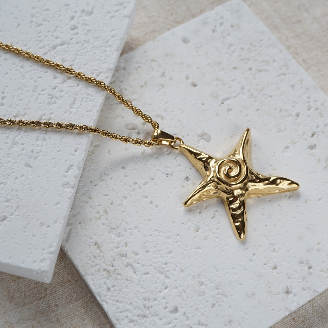 Little Grey Moon Gold Starfish Necklace