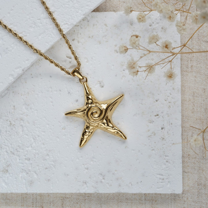 Little Grey Moon Gold Starfish Necklace