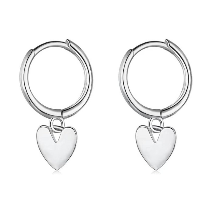 Little Grey Moon Silver Heart Hoop Earrings