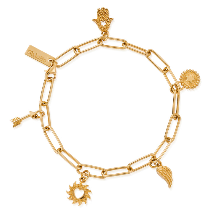 ChloBo Gold Soul Compass Multi Charm Link Chain Bracelet