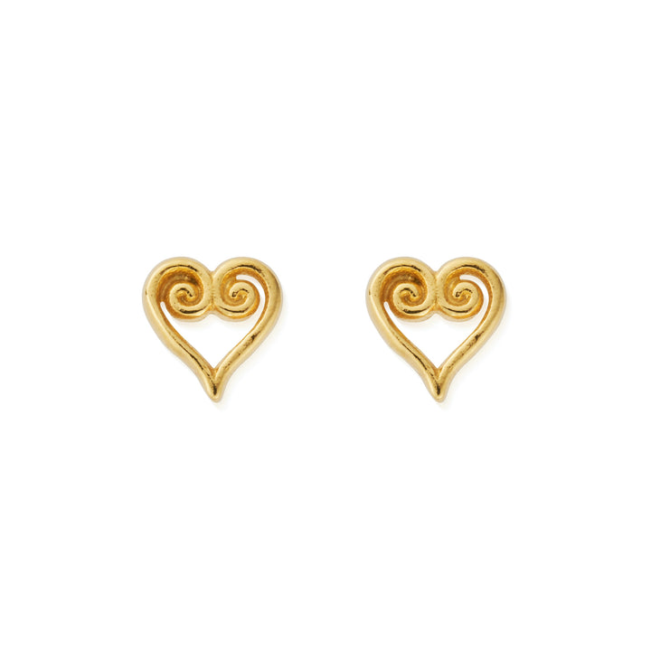 ChloBo Gold Scroll Heart Stud Earrings