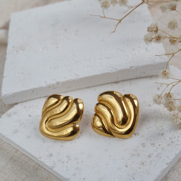 Little Grey Moon Gold Flow Stud Earrings