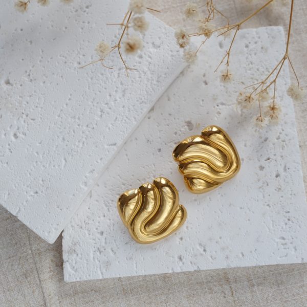 Little Grey Moon Gold Flow Stud Earrings