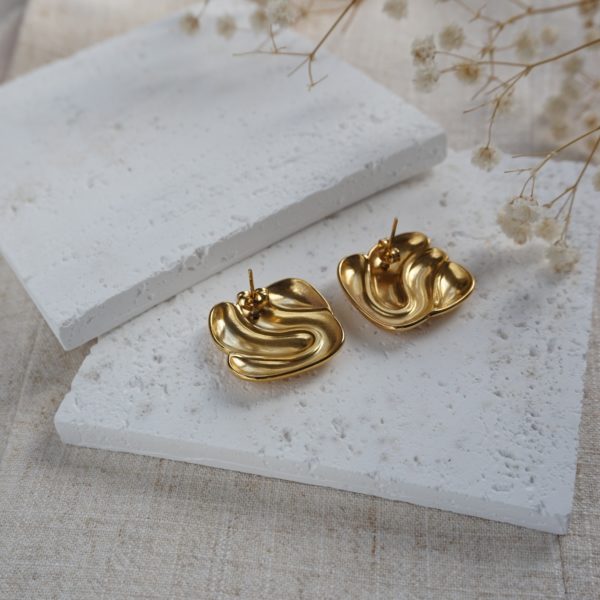 Little Grey Moon Gold Flow Stud Earrings