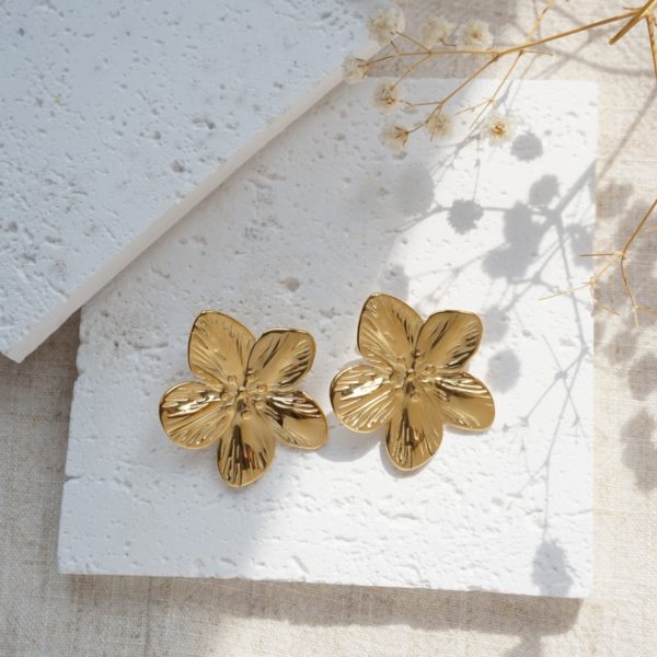 Little Grey Moon Gold Flower Stud Earrings