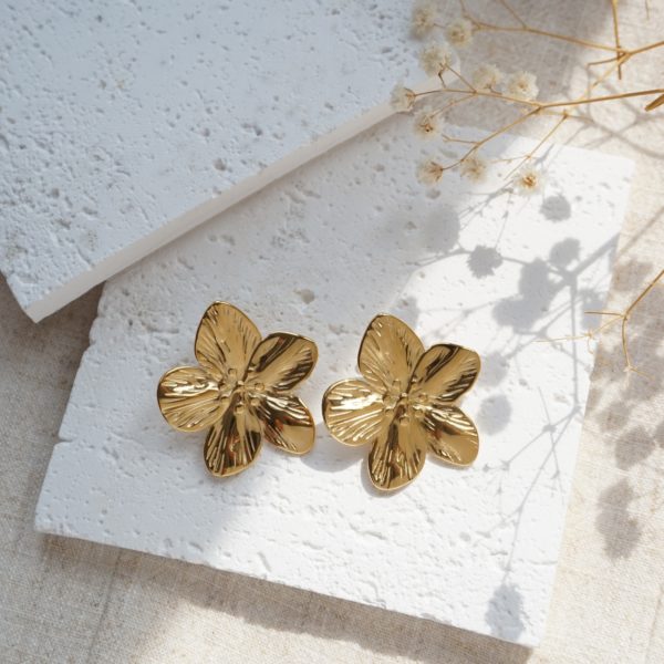 Little Grey Moon Gold Flower Stud Earrings