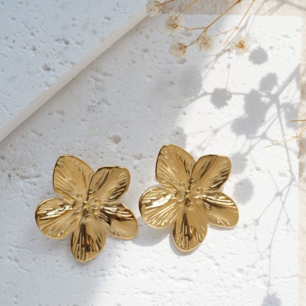 Little Grey Moon Gold Flower Stud Earrings