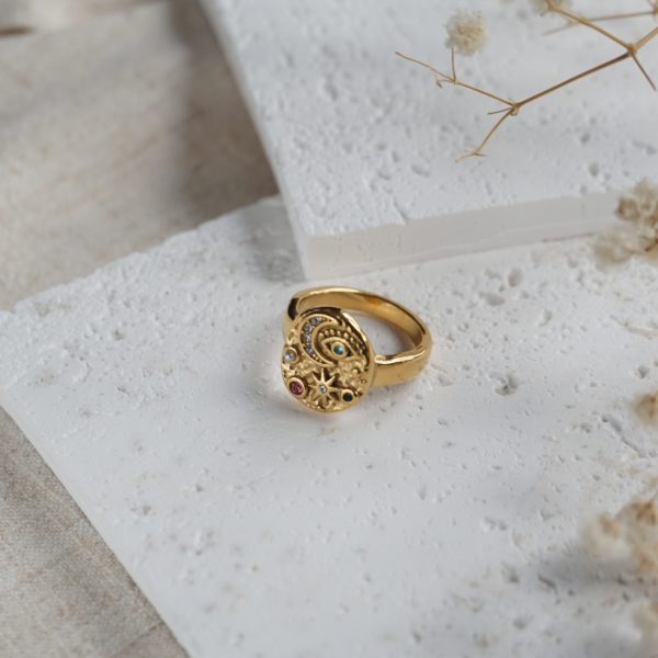 Little Grey Moon Gold Galaxy Ring