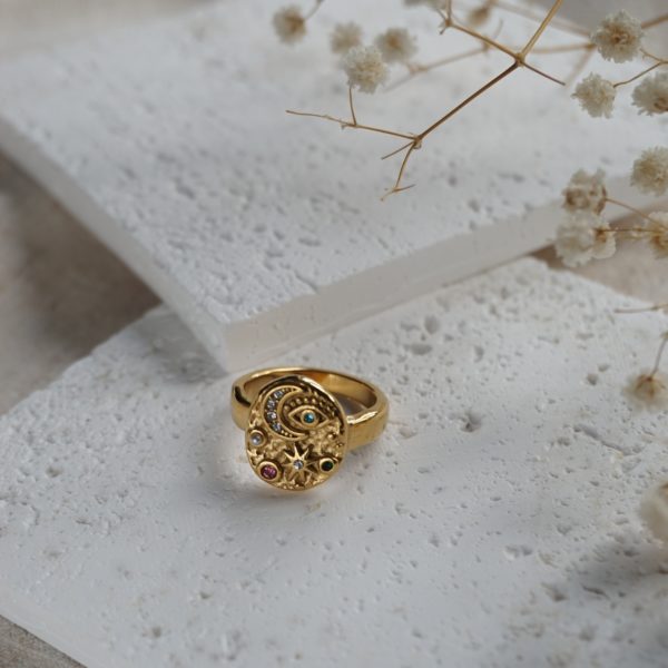 Little Grey Moon Gold Galaxy Ring