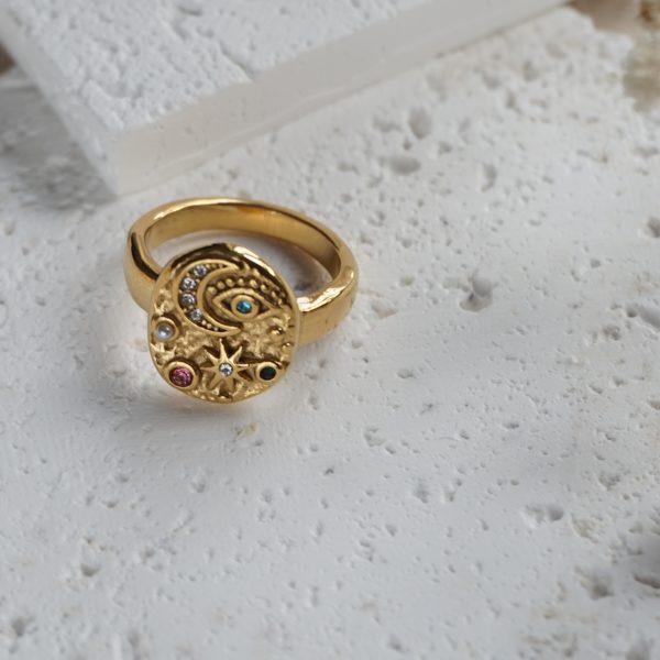 Little Grey Moon Gold Galaxy Ring