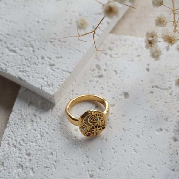 Little Grey Moon Gold Galaxy Ring