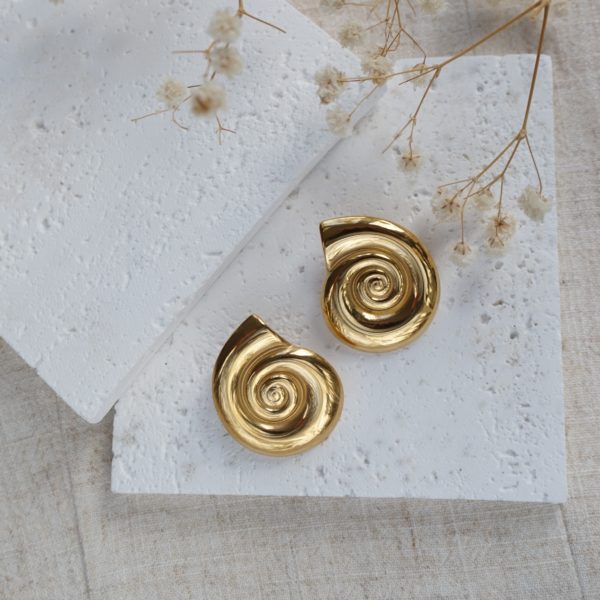 Little Grey Moon Gold Seashell Stud Earrings