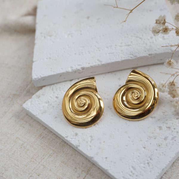 Little Grey Moon Gold Seashell Stud Earrings