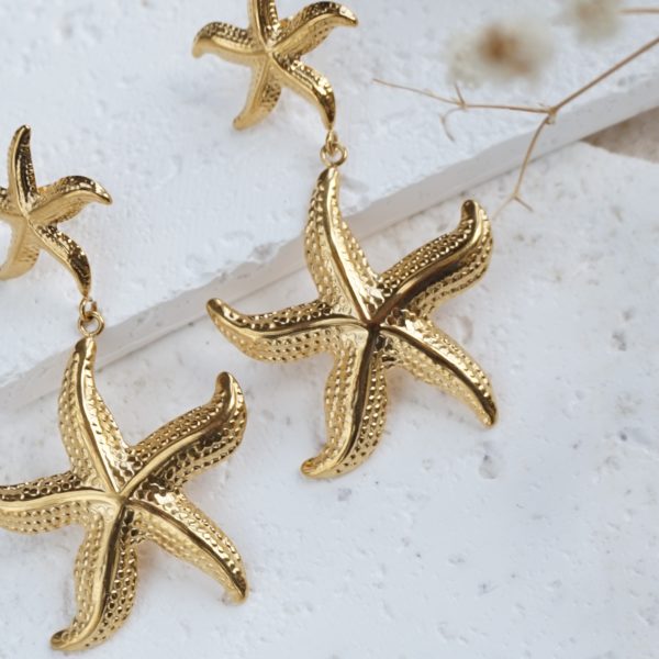 Little Grey Moon Gold Starfish Drop Earrings