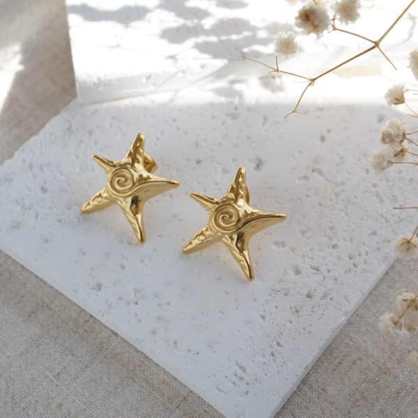 Little Grey Moon Gold Starfish Stud Earrings