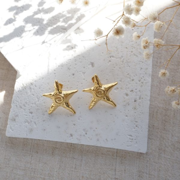 Little Grey Moon Gold Starfish Stud Earrings