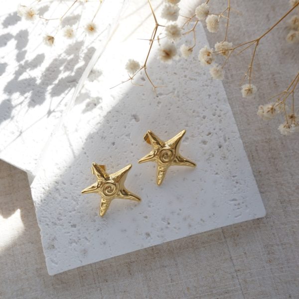 Little Grey Moon Gold Starfish Stud Earrings