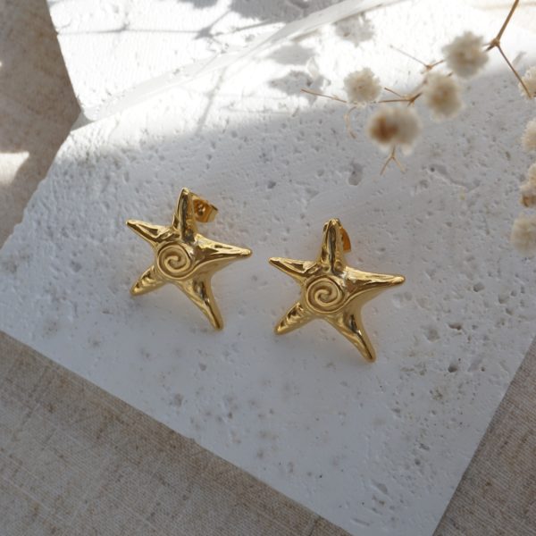 Little Grey Moon Gold Starfish Stud Earrings