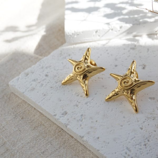 Little Grey Moon Gold Starfish Stud Earrings