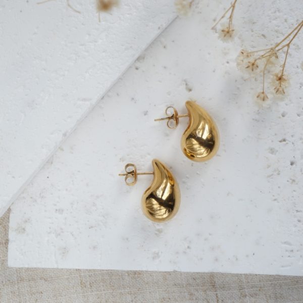 Little Grey Moon Gold teardrop Stud Earrings