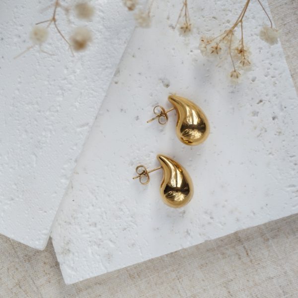 Little Grey Moon Gold teardrop Stud Earrings