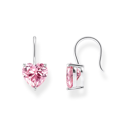 Thomas Sabo Silver Pink Zirconia Heart Drop Earrings