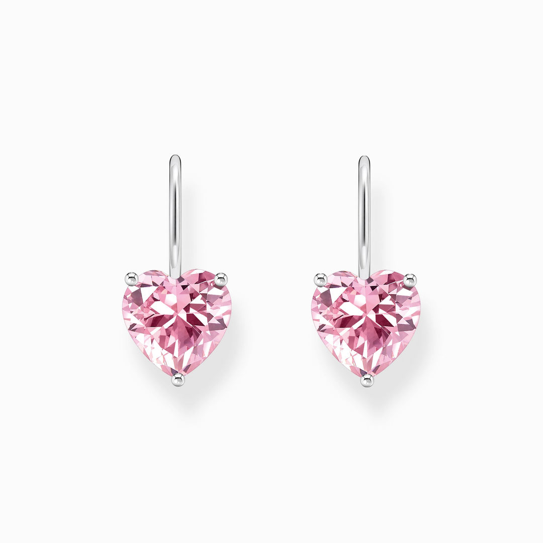 Thomas Sabo Silver Pink Zirconia Heart Drop Earrings