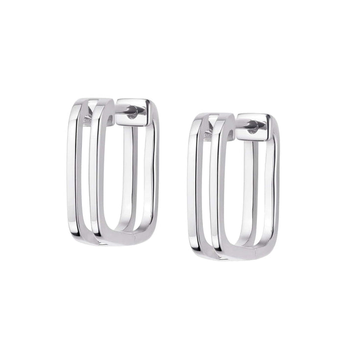 Daisy London Silver Double Square Huggie Hoop Earrings