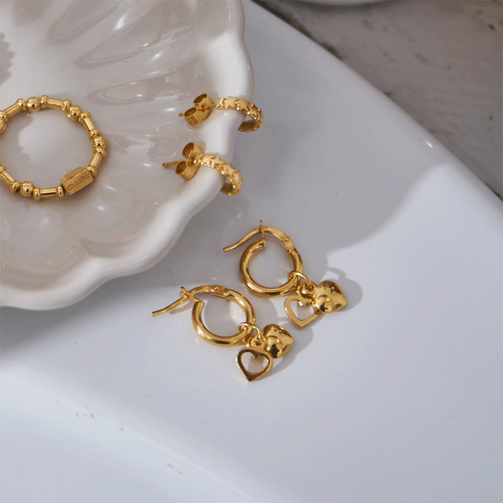 ChloBo Gold Double Heart Hoops