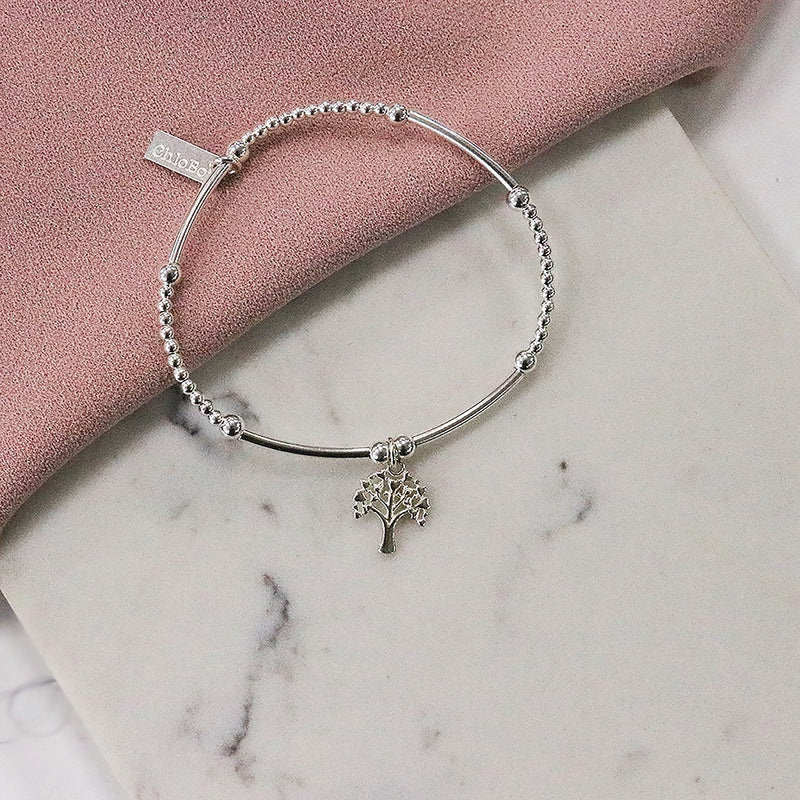 ChloBo Silver Cute Mini Heart Tree of Life Bracelet