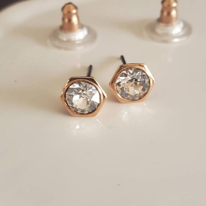 Swarovski Rose Gold Hexagon CZ Stud Earrings