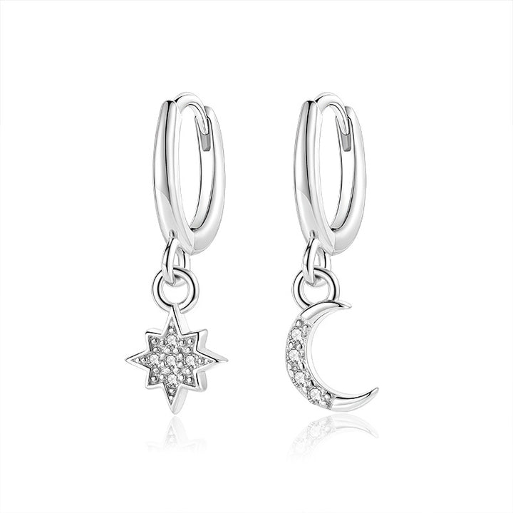 ol&co Silver Moon and Star Huggie Hoop Earrings