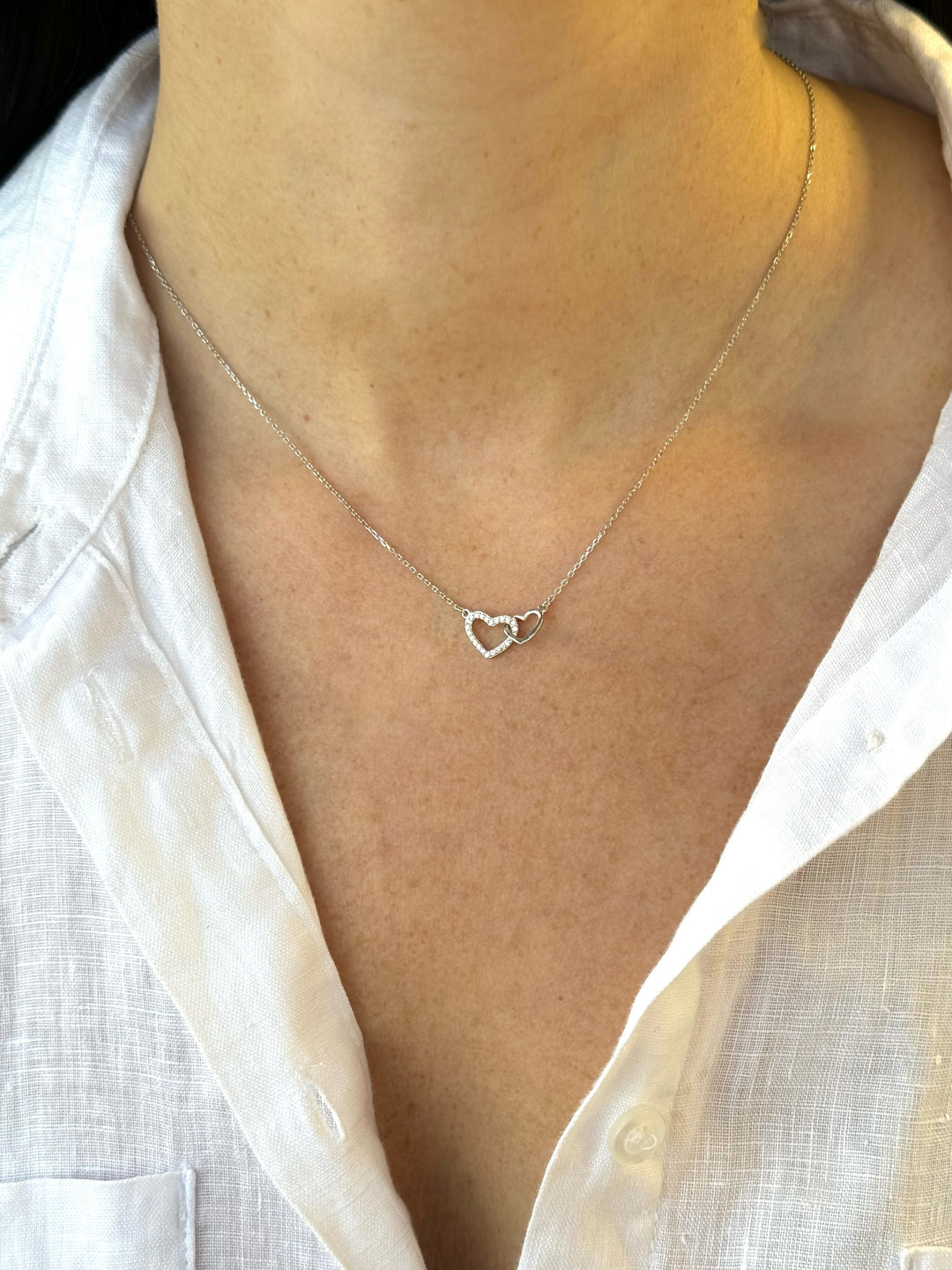 ol&co Silver Interlocking Hearts Necklace