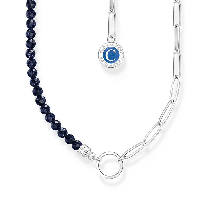 Thomas Sabo Silver Link Dark Blue Beaded Coin Necklace