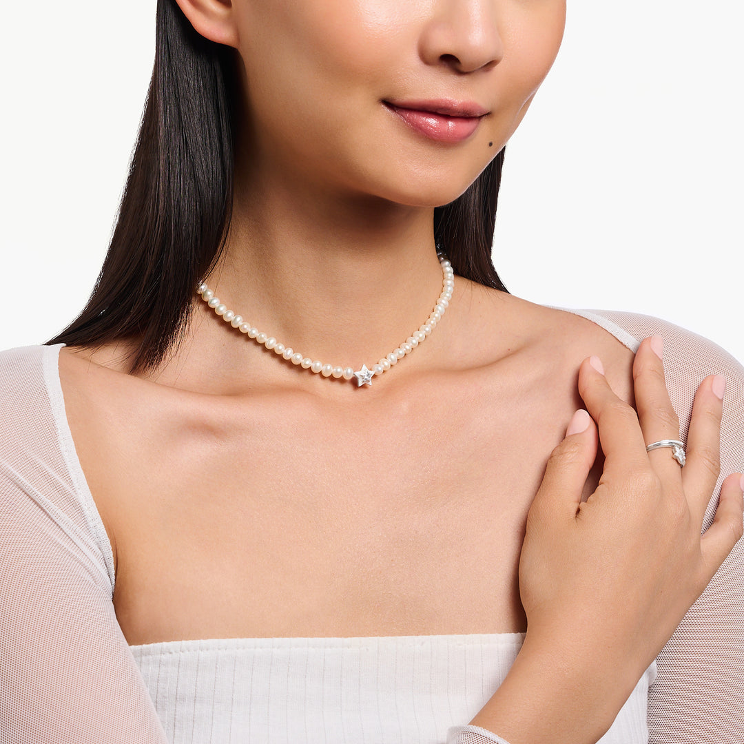 Thomas Sabo Silver Star Pearl Choker Necklace