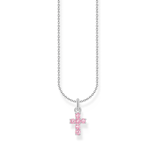 Thomas Sabo Silver Pink Zirconia Cross Pendant Necklace