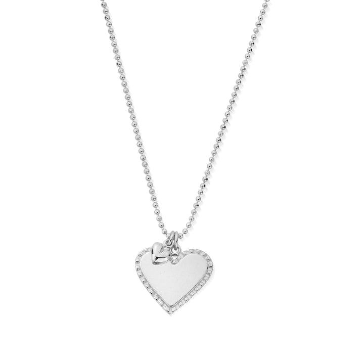 ChloBo Silver Personalised Diamond Cut Adjustable Double Heart Necklace