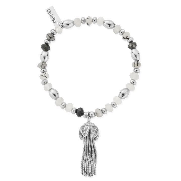 ChloBo Silver Tassel of Joy Black Quartz Bracelet