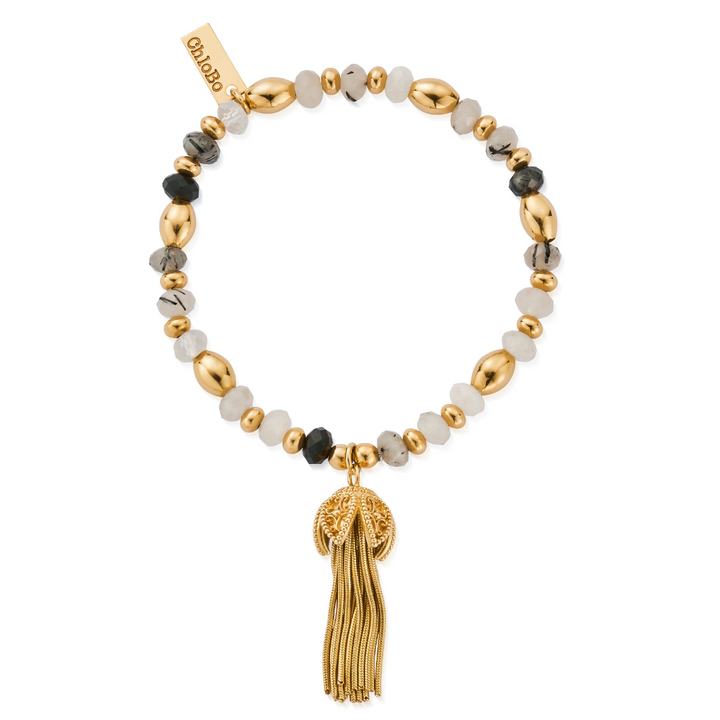 ChloBo Gold Tassel of Joy Black Quartz Bracelet