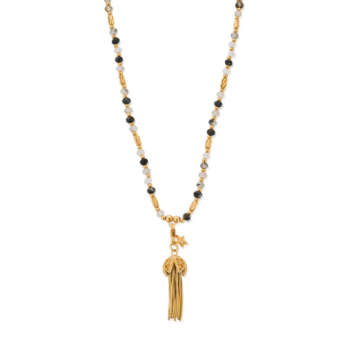 ChloBo Gold Tassel of Joy Black Quartz Necklace