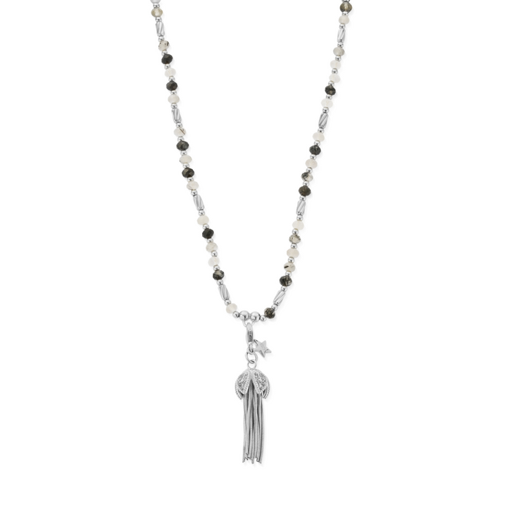 ChloBo Silver Tassel of Joy Black Quartz Necklace