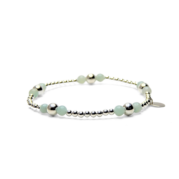 Little Grey Moon Silver Chinese Amazonite Stack Bracelet