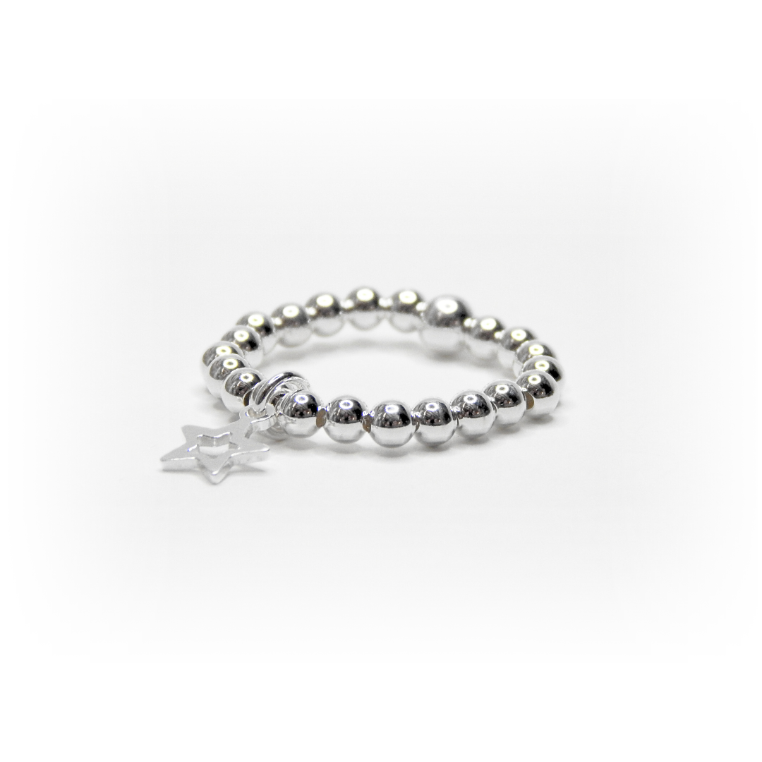 Little Grey Moon Silver Star Charm Ring