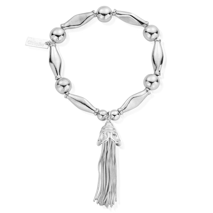 ChloBo Silver Chunky Disc Tassel Bracelet