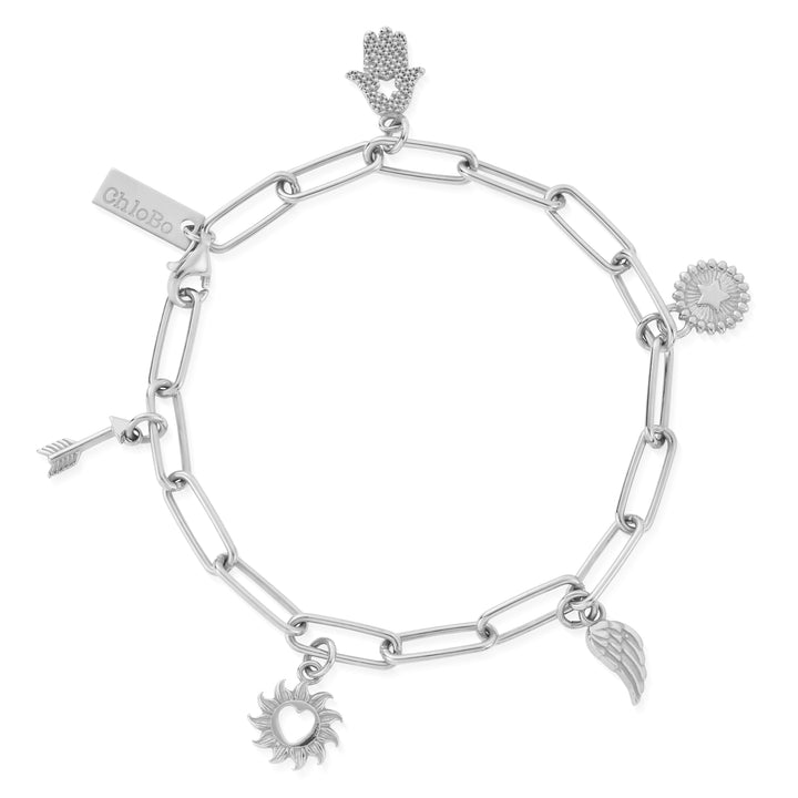 ChloBo Silver Soul Compass Multi Charm Link Chain Bracelet